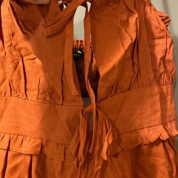 Forever 21 Auburn Woven Spaghetti Strap Tie Mini Dress Size Medium NWT - Picture 7 of 8